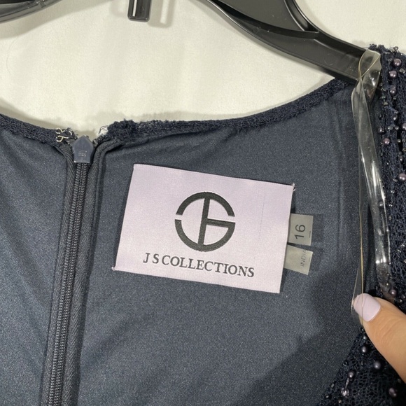 NWT JS Collection Cowl Neck Beaded Mesh Gown 16 - Picture 5 of 12